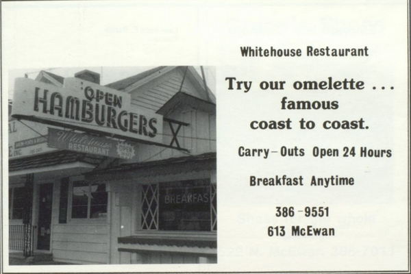Whitehouse Restaurant - 1989 Yearbook Ad